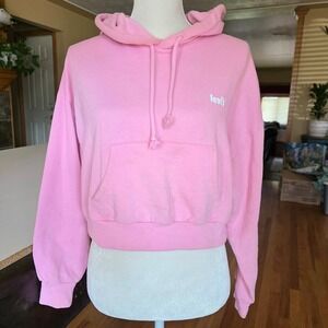 Levis Womens Hoodie Pink Cropped Logo Pullover Sweatshirt Casual Comfy Cute